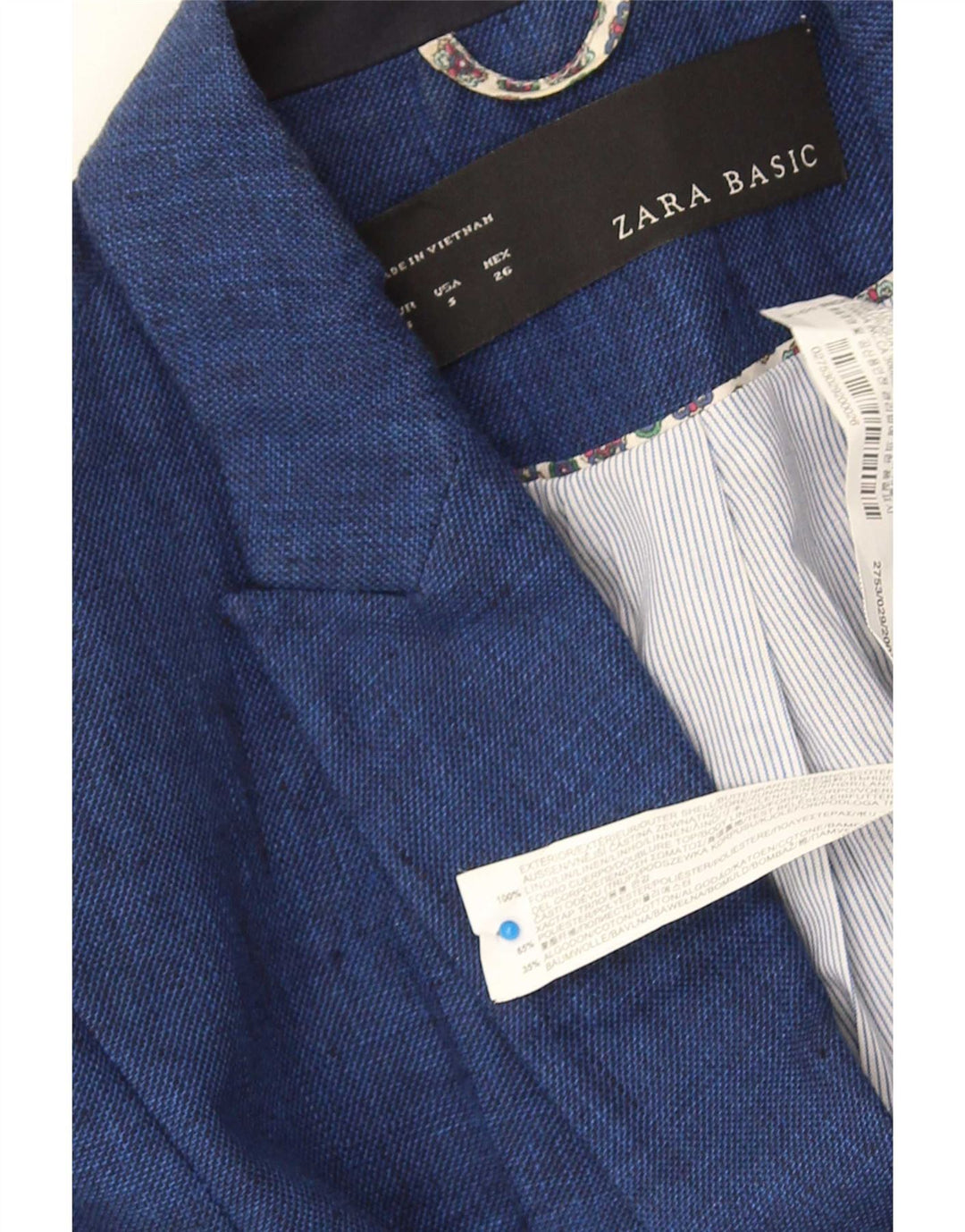 Zara Femme 1 Bouton Blazer Veste UK 10 Petit Bleu Marine Coton