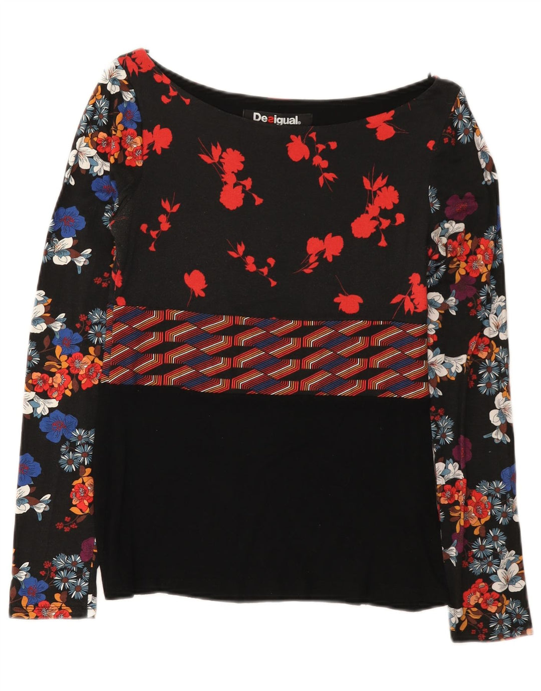 Desigual Womens Top Long Sleeve UK 12 Medium Black Floral Viscose