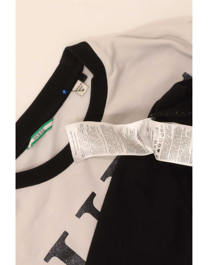 Guess Womens Crop Graphic Sweatshirt Jumper UK 14 Medium Black Colourblock