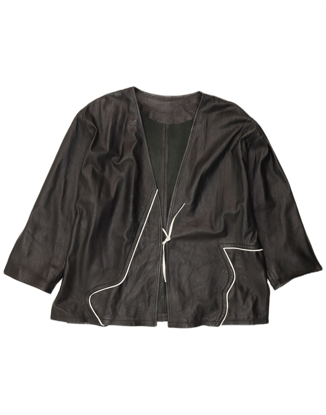VINTAGE Dame Læderjakke UK 20 2XL Sort