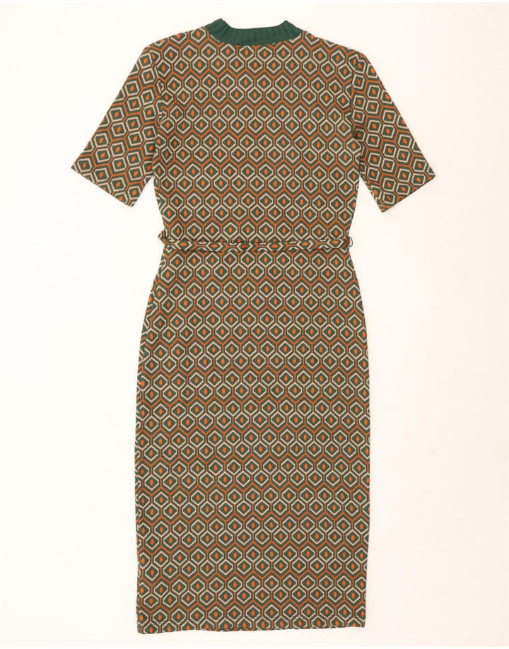 Zara Womens Sheath Dress UK 10 Small Green Geometric Polyester
