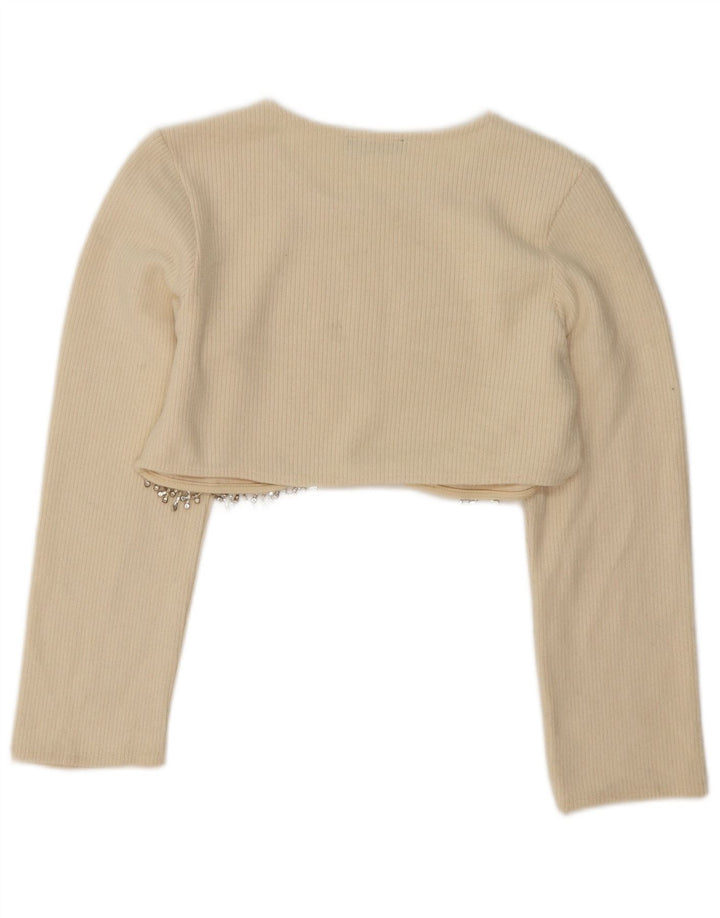 Zara Womens Crop Top Langærmet UK 10 Small Beige