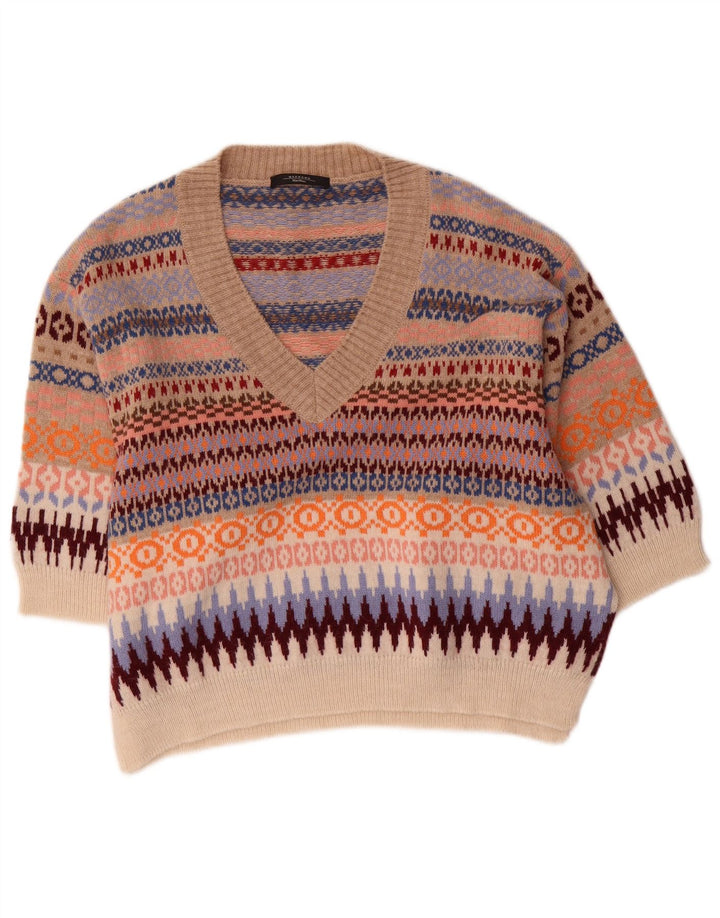 Max Mara Womens Weekend V-Neck Jumper Sweater UK 18 XL Multicoloured
