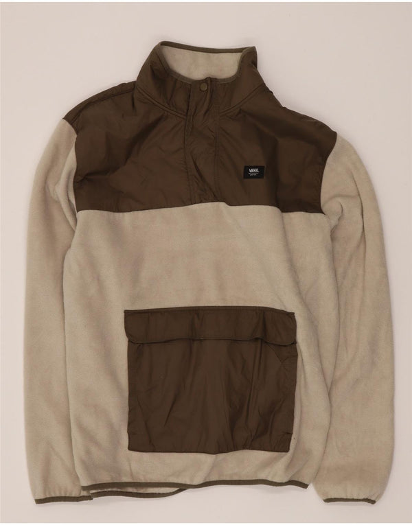 Maglione in pile da uomo Vans con collo a bottoni, grande, poliestere color block bianco