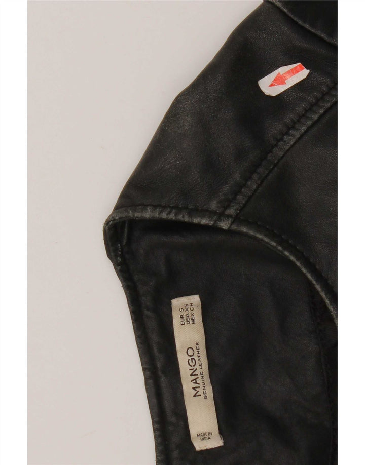Mango Damen Crop Lederjacke UK 10 Small Schwarz