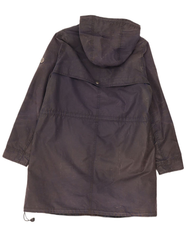 Barbour Womens Hooded Waxed Parka Jacket UK 12 Medium Navy Blue
