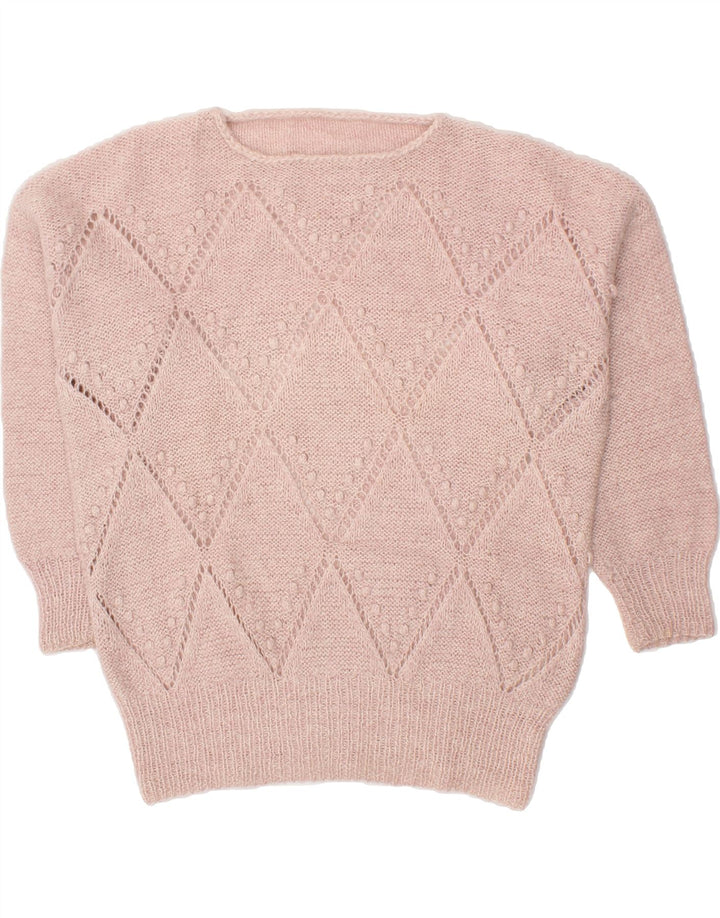 VINTAGE Womens Oversized Boat Neck Jumper Sweater UK 14 Medium Pink Vintage Vintage and Second-Hand Vintage from Messina Hembry 