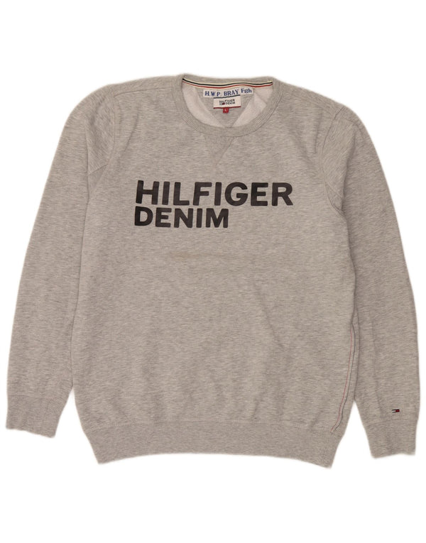Tommy Hilfiger Mens Graphic Sweatshirt Jumper Large Grey Cotton