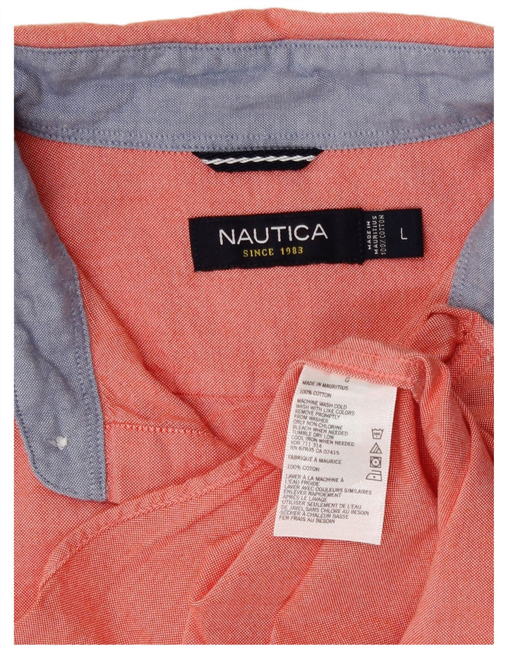 Nautica Mens Shirt Large Orange Cotton