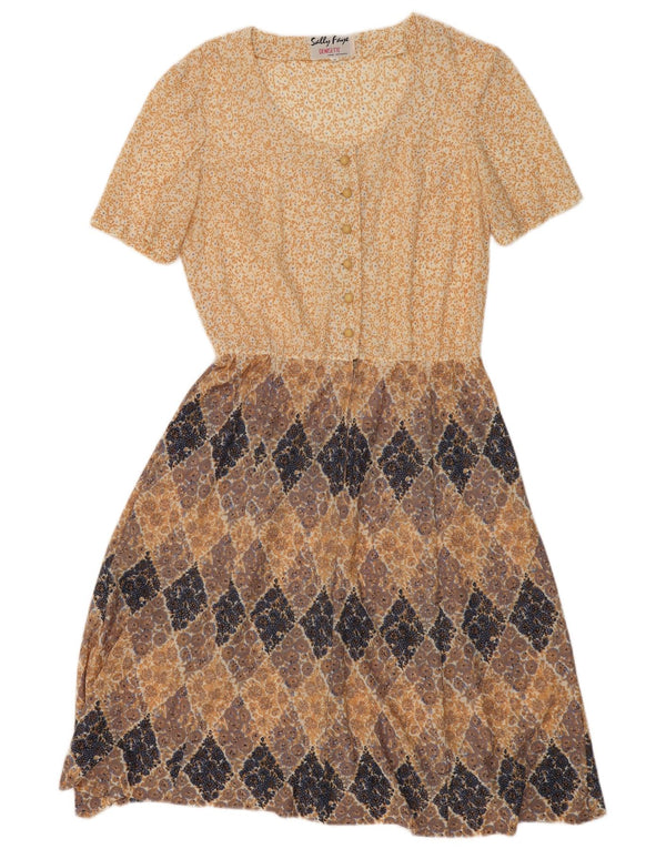 Vintage Dame Maxi Kjole UK 16 Large Beige Floral