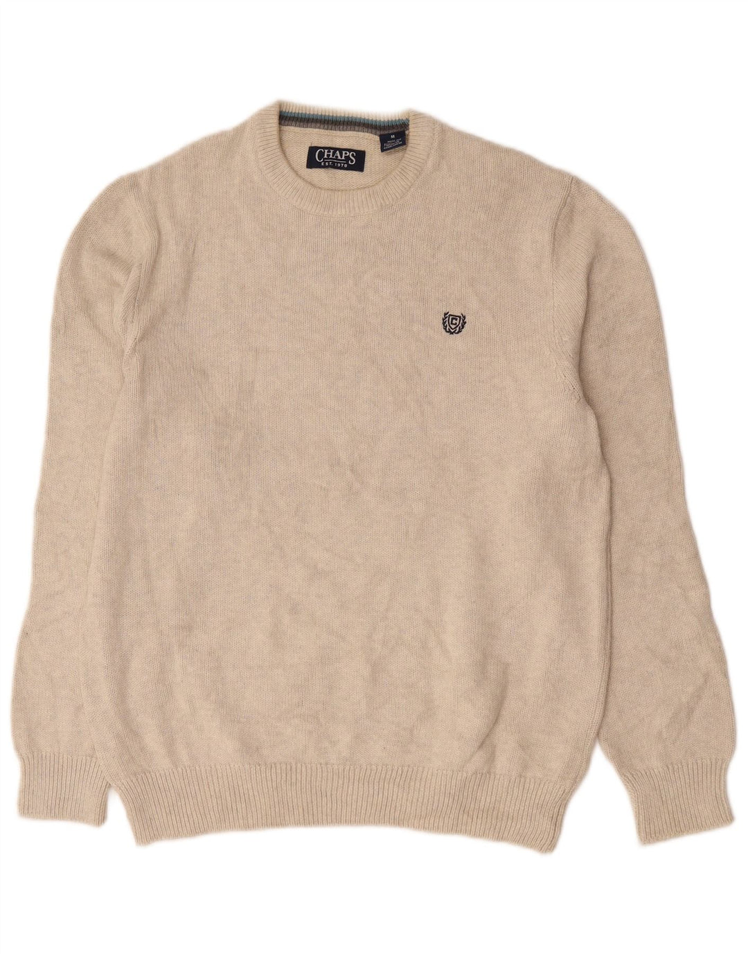 Chaps Mens Crew Neck Jumper Sweater Medium Off White Cotton