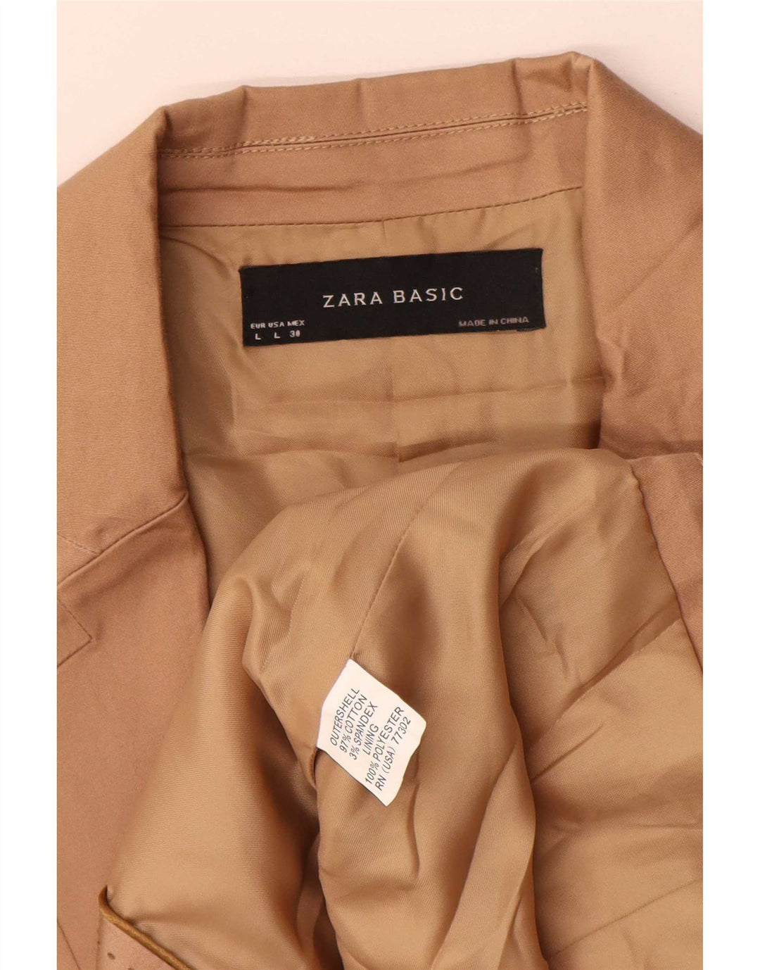 Zara Damen 2-Knopf-Blazerjacke UK 14 Large Beige Baumwolle