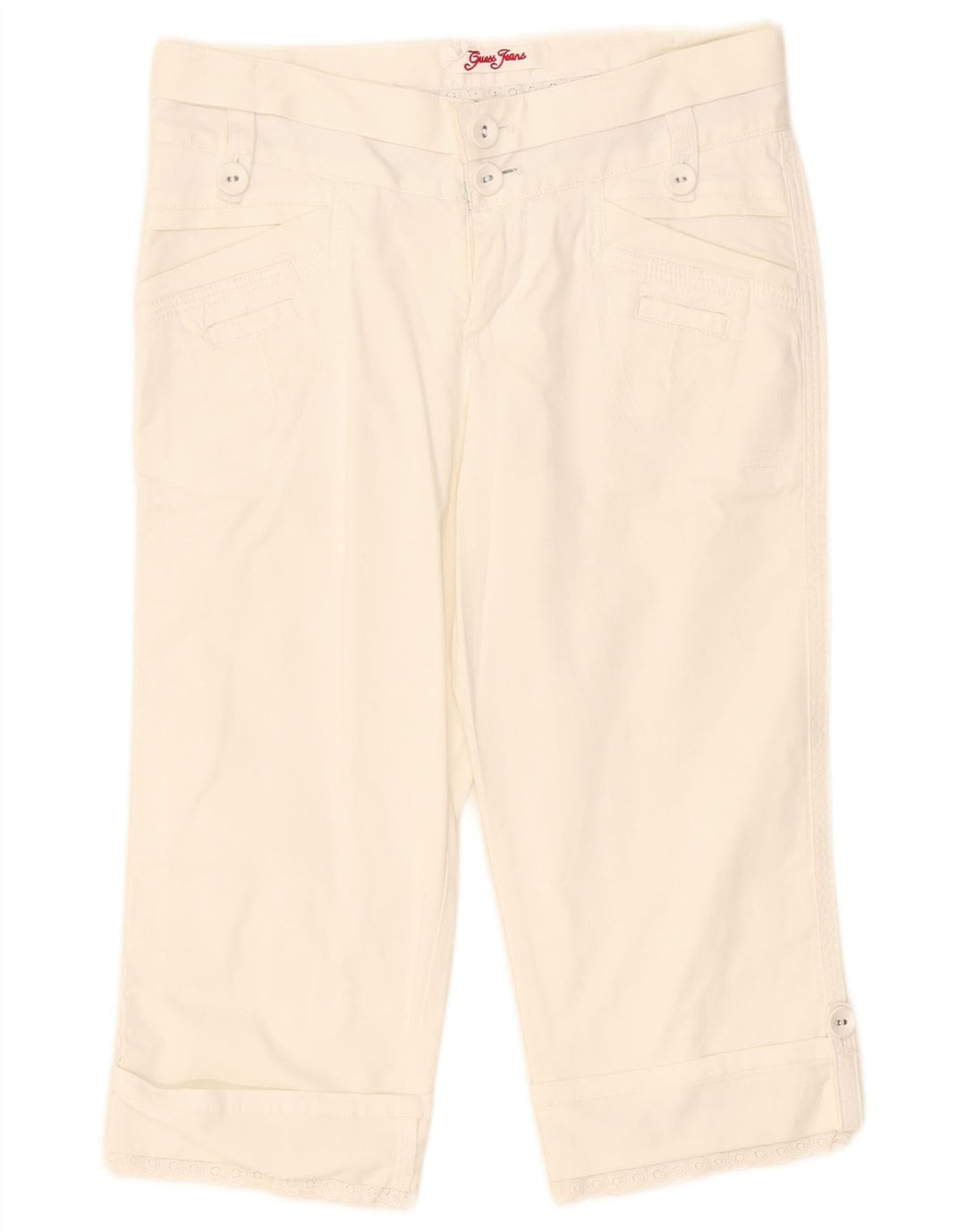 Guess Womens Capri Trousers W24 L18 White Cotton
