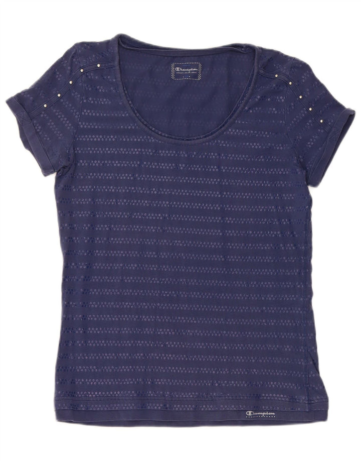CHAMPION Womens T-Shirt Top UK 12 Medium Navy Blue