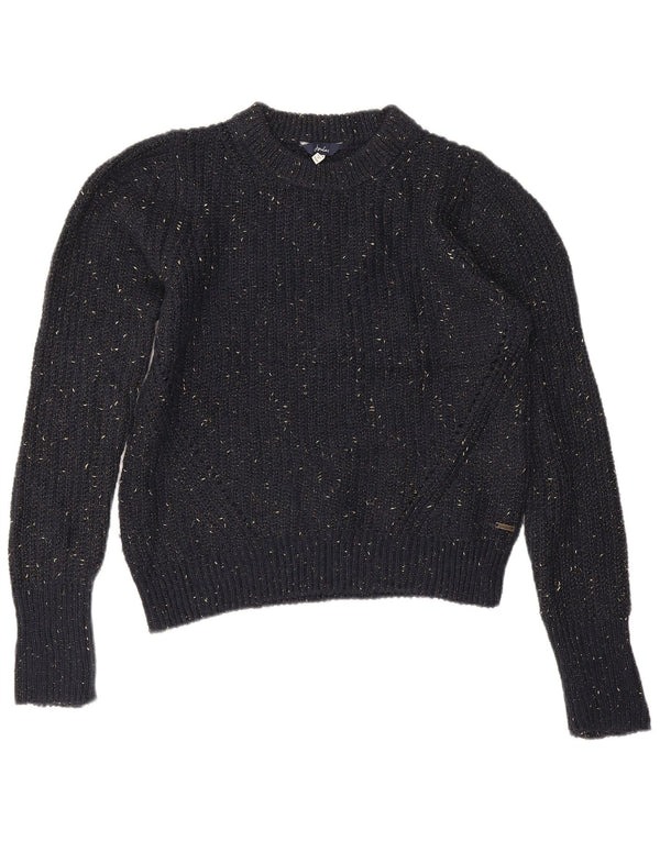 Maglione maglione girocollo corto da donna Joules UK 10 piccolo blu navy screziato