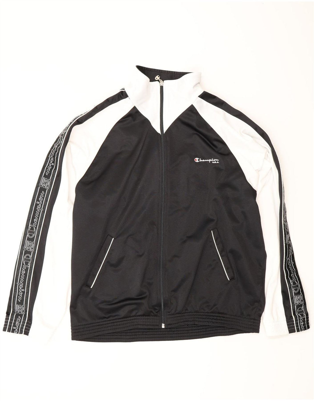 CHAMPION Mens Graphic Tracksuit Top Jacket Large Black Colourblock
