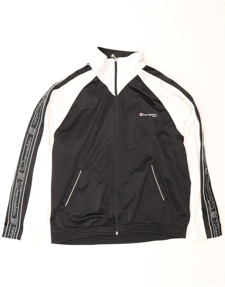 CHAMPION Mens Graphic Tracksuit Top Jacket Large Black Colourblock