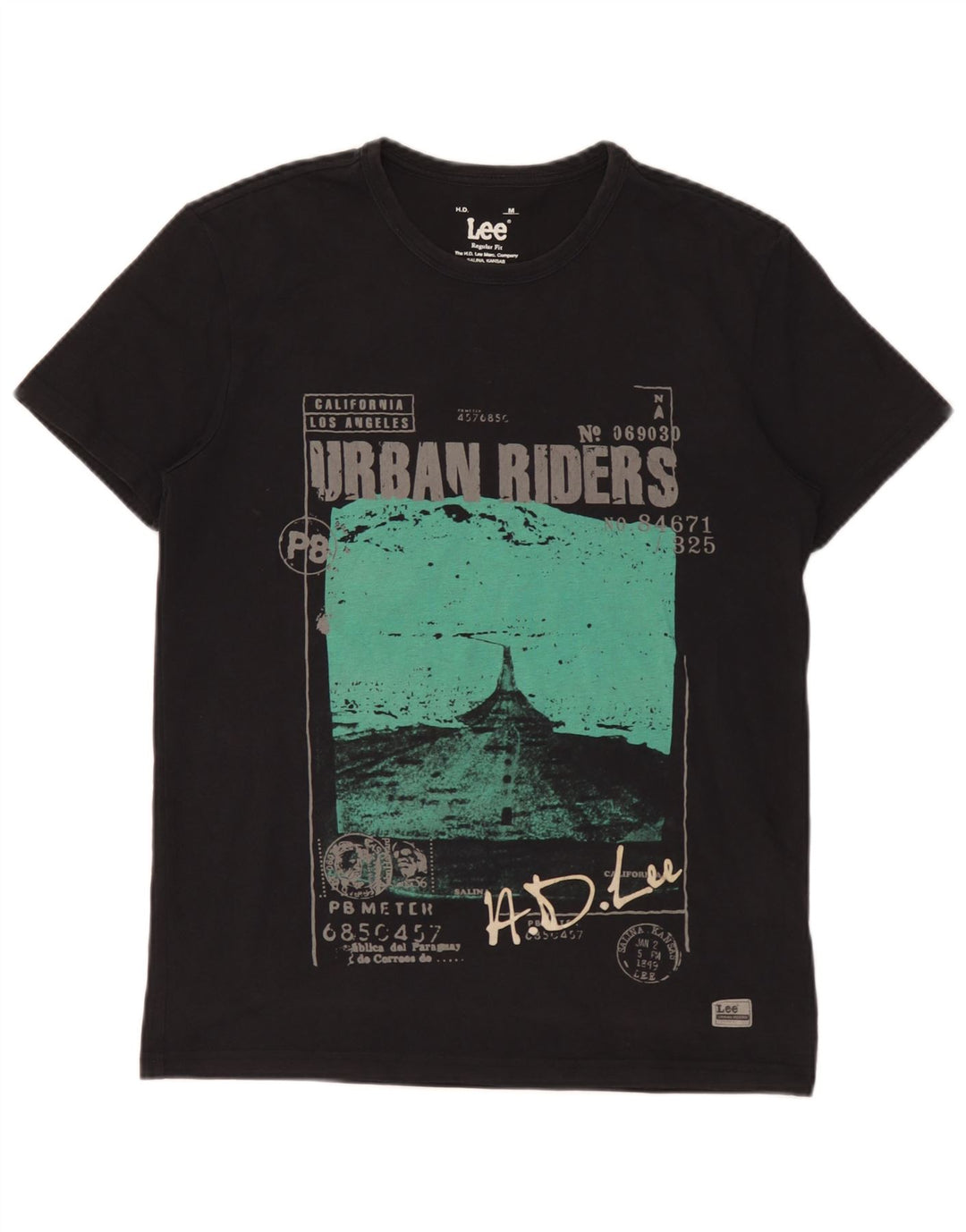 Lee Mens Regular Fit Graphic T-Shirt Top Medium Black Cotton