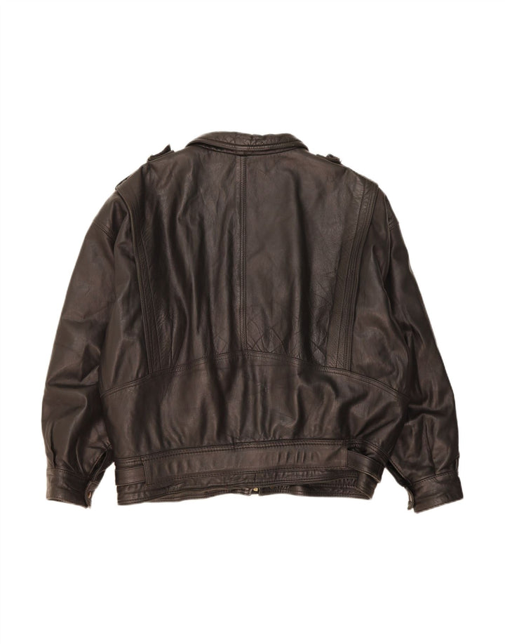 VINTAGE Herre Læderjakke UK 44 2XL Sort Læder