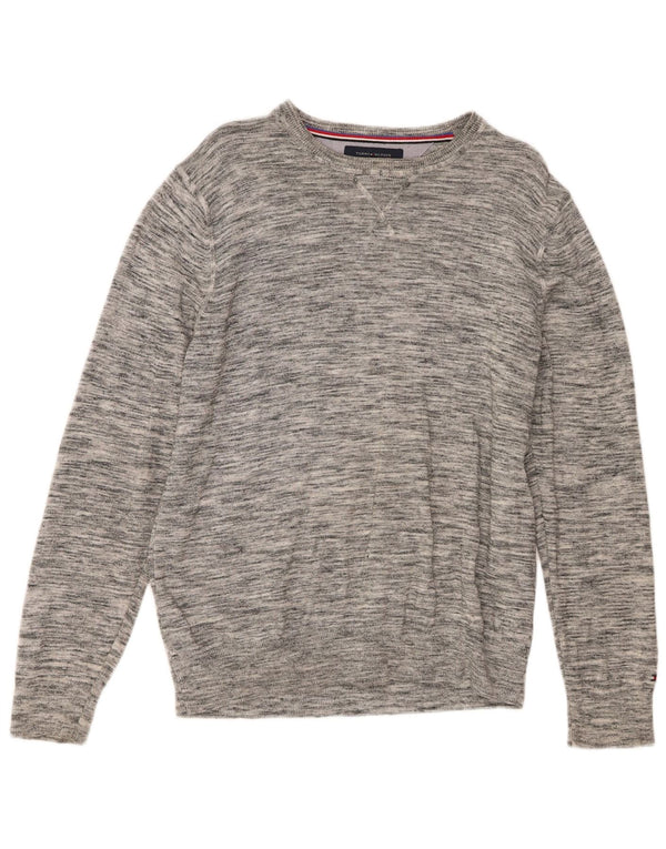 Tommy Hilfiger Mens Boat Neck Jumper Sweater Medium Grey Flecked Cotton
