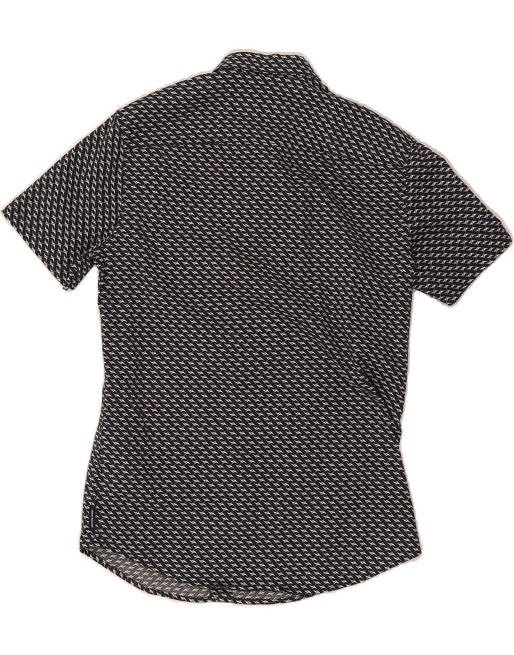 ARMANI EXCHANGE Mens Slim Short Sleeve Shirt Medium Navy Blue Geometric Vintage Armani Exchange and Second-Hand Armani Exchange from Messina Hembry 