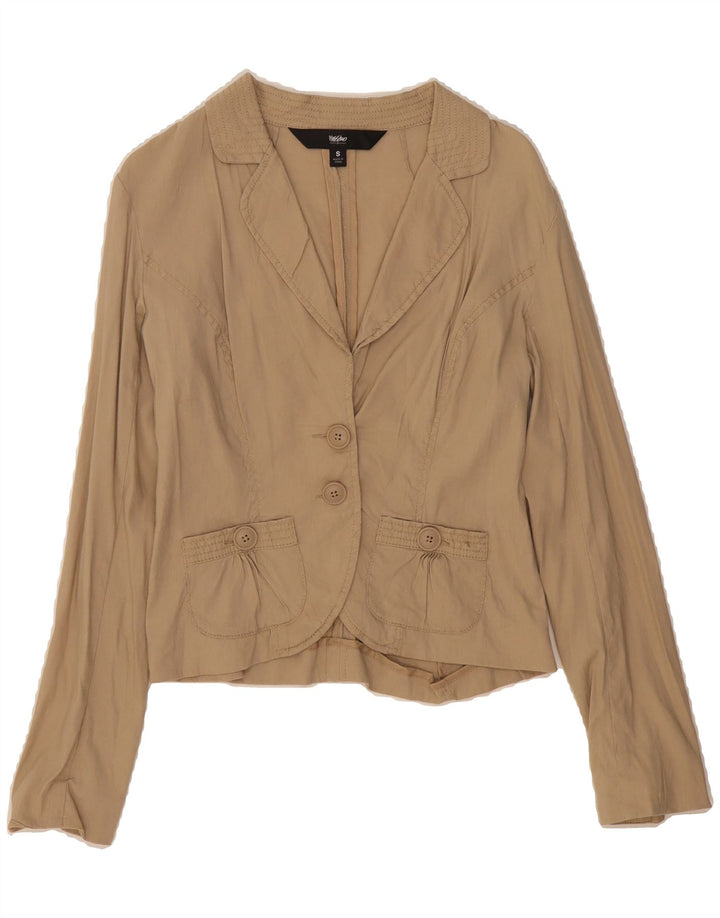 MOSSIMO Womens 2 Button Blazer Jacket UK 10 Small Beige Linen Vintage Mossimo and Second-Hand Mossimo from Messina Hembry 