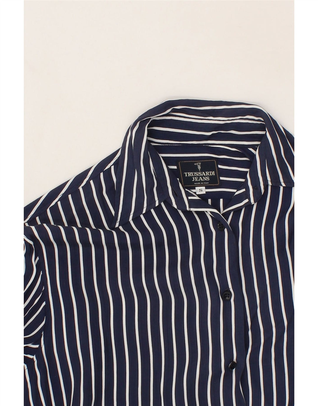 TRUSSARDI JEANS Mens Shirt Small Navy Blue Pinstripe Vintage Trussardi Jeans and Second-Hand Trussardi Jeans from Messina Hembry 