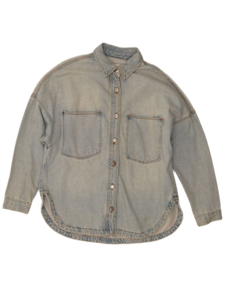 Zara Womens Oversized Denim Shirt UK 10 Small Blue Cotton