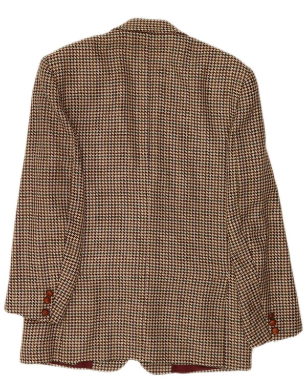 Stefanel Mens 2 Button Blazer Jacket IT 48 Medium Brown Houndstooth Acetate