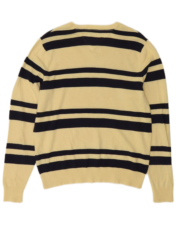 Tommy Hilfiger Mens V-Neck Jumper Sweater XS Yellow Striped Cotton