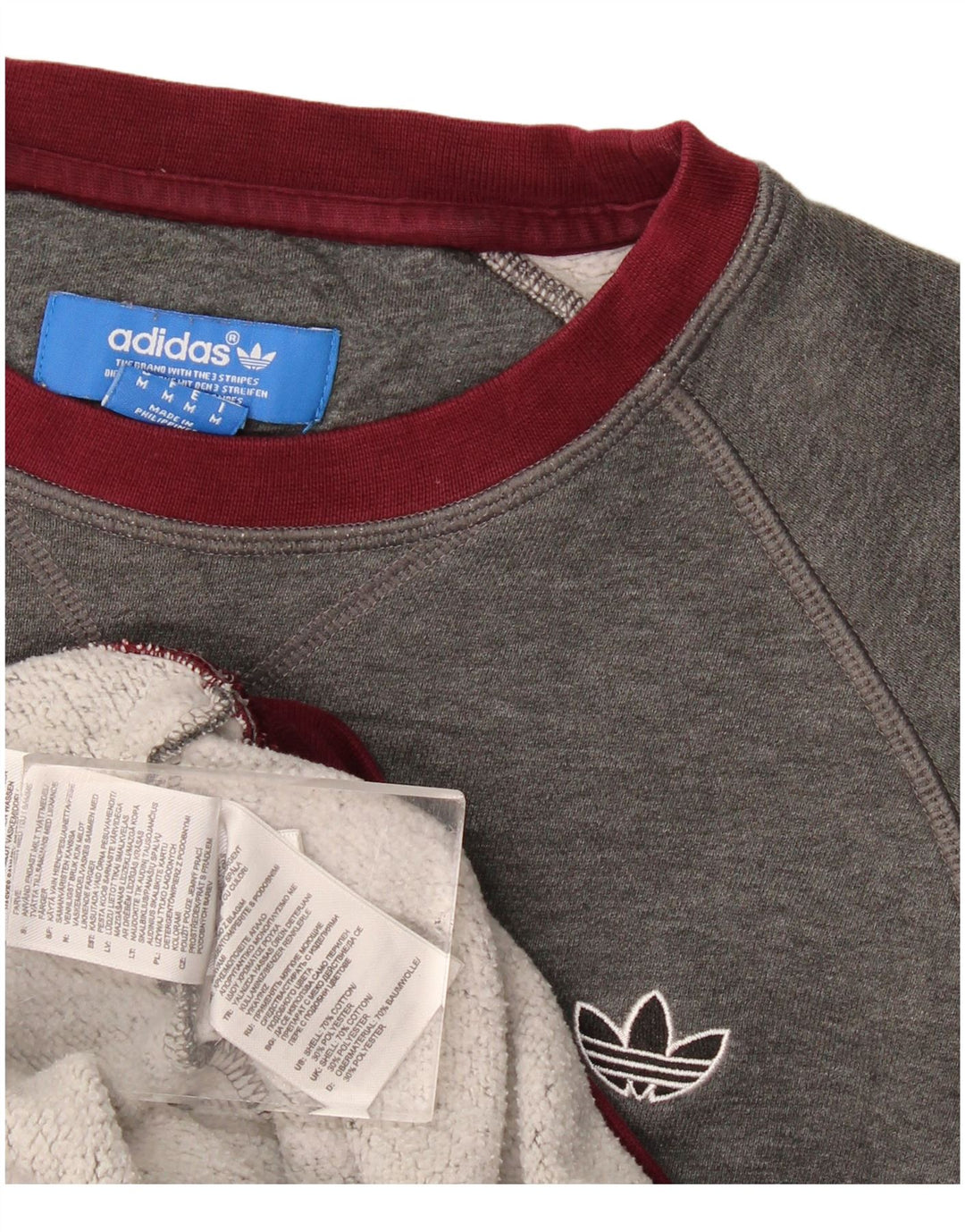 Adidas Mens Sweatshirt Jumper Medium Grey Colourblock Cotton