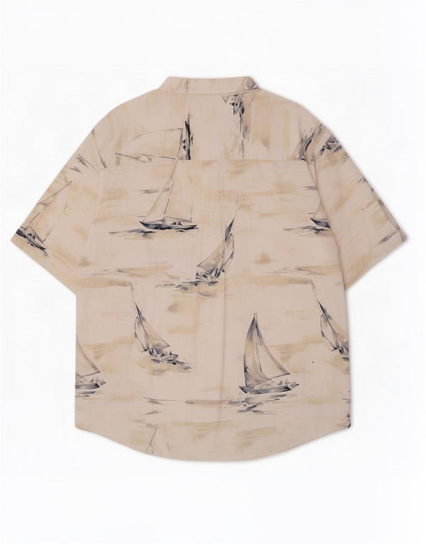Chemise à manches courtes à motif abstrait pour hommes Puritan 2XL en coton beige