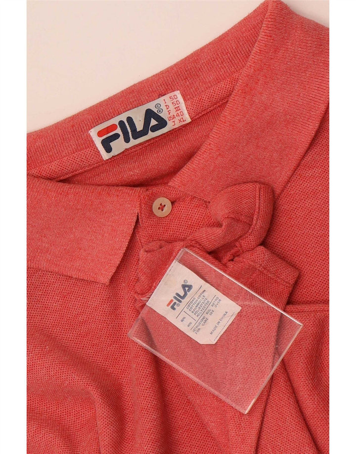 Fila Mens Long Sleeve Polo Shirt IT 50 Medium Red Cotton