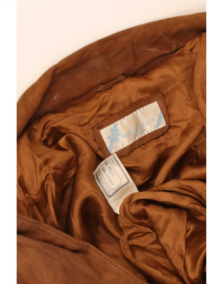 Jachetă vintage de damă cu 2 nasturi din piele intoarsa din piele intoarsa UK 12 Medium Beige