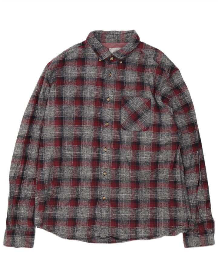 Marks & Spencer Mens Tailored Fit Flannel Shirt XL Grey Check Cotton