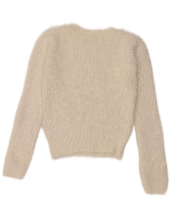 Zara Womens Crop Crew Neck Jumper Sweater UK 12 Medium Off White