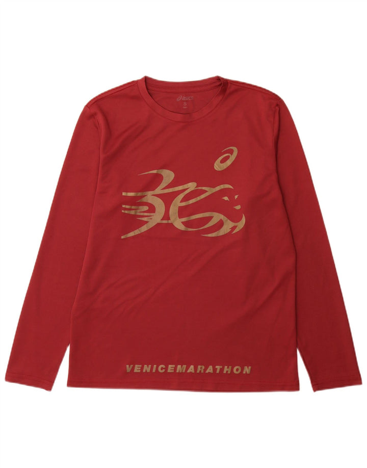 Asics Mens Venice Marathon Graphic Top manga comprida pequeno vermelho