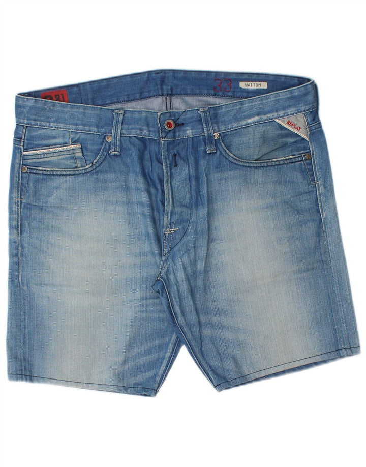 Replay Mens Waitom Denim Shorts W33 Large Blue Cotton