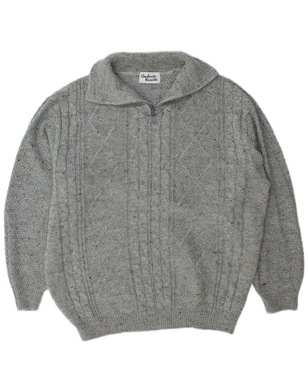 Umberto Rosetti Mens Zip Neck Jumper Sweater UK 42/44 Large Grey Flecked