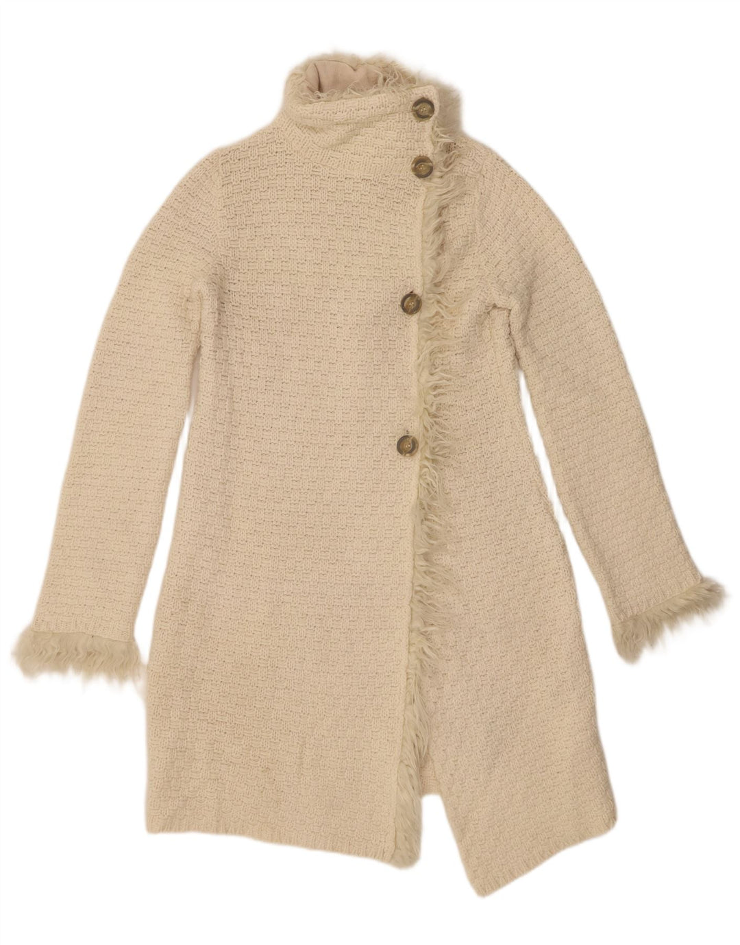 Zara Womens Longline Cardigan Sweater UK 12 Medium Off White Wool