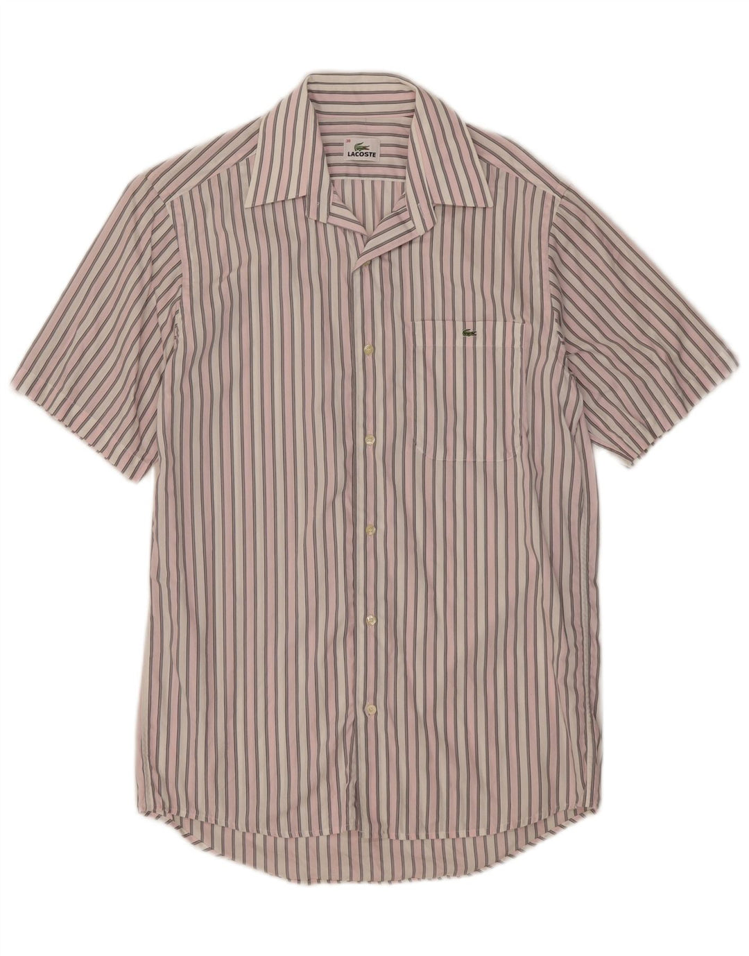 Lacoste Mens Short Sleeve Shirt Size 38 Medium Pink Striped Cotton