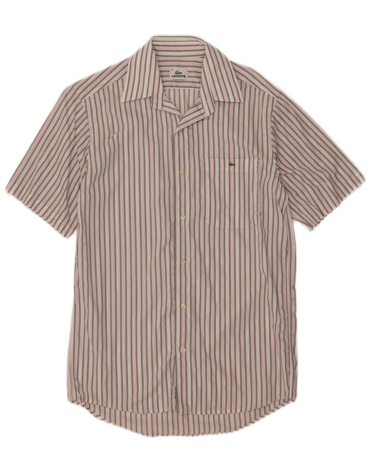 Lacoste Mens Short Sleeve Shirt Size 38 Medium Pink Striped Cotton