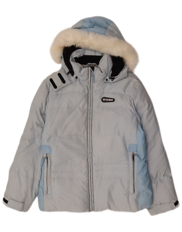 Colmar Womens Hooded Ski Jacket EU 42 Large Blue Colourblock