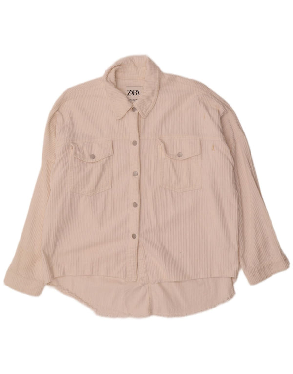 Zara Chemise surdimensionnée en velours côtelé pour femme UK 10 Petit coton blanc