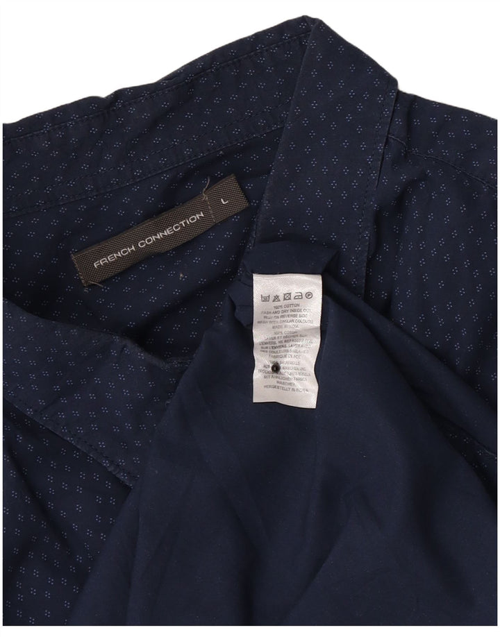 French Connection Mens Short Sleeve Shirt Large Navy Blue Flecked Cotton