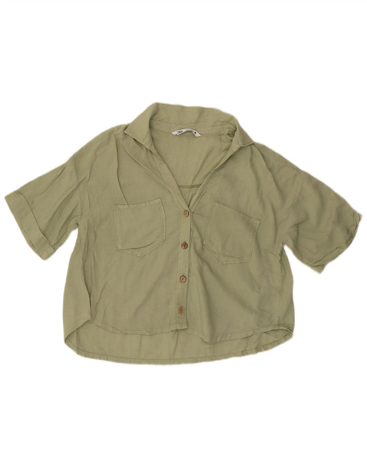 Zara Womens Short Sleeve Oversized Shirt UK 10 Small Green