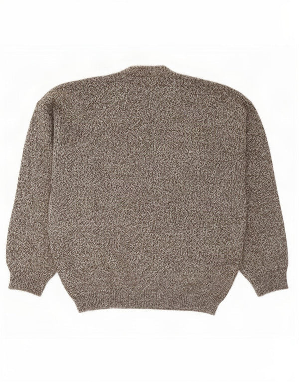 Vintage Mens Crew Neck Jumper Sweater Large Grey Geometric