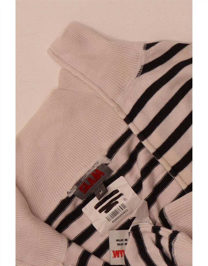 Slam Womens Zip Neck Jumper Sweater UK 14 Medium White Striped Cotton