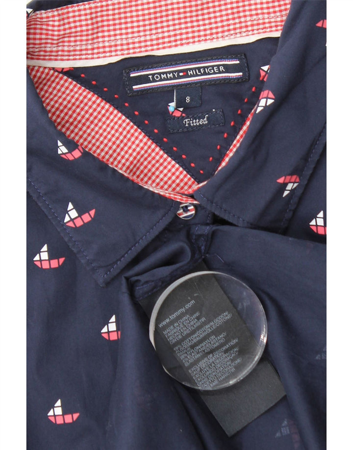 Tommy Hilfiger Chemise ajustée pour femme US 8 en coton géométrique bleu marine moyen