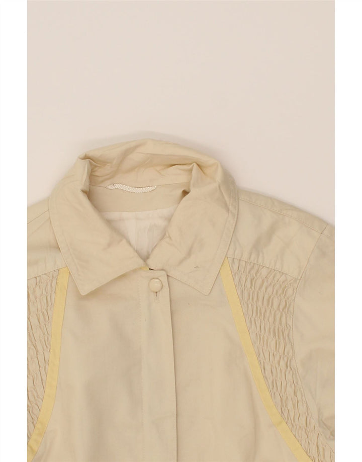 VINTAGE Womens 3/4 Sleeve Bomber Jacket UK 14 Large Beige Polyester Vintage Vintage and Second-Hand Vintage from Messina Hembry 